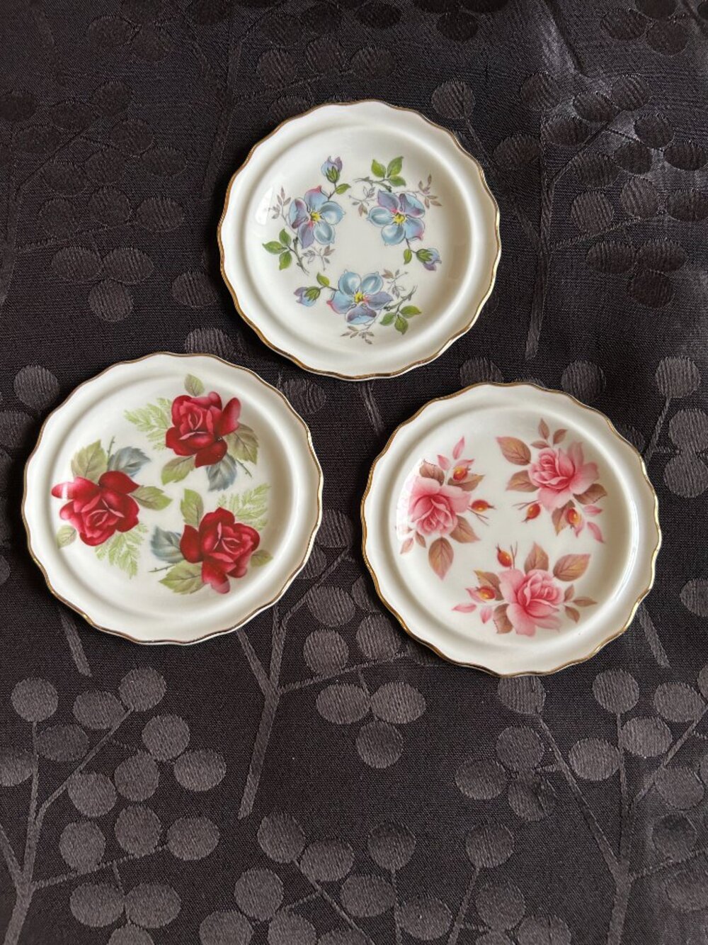 Vintage Royal Grafton Floral Butter Pats Gold Rim